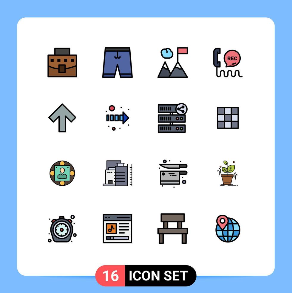 Mobile Interface Flat Color Filled Line Set of 16 Pictograms of arrow contact shorts communication call Editable Creative Vector Design Elements