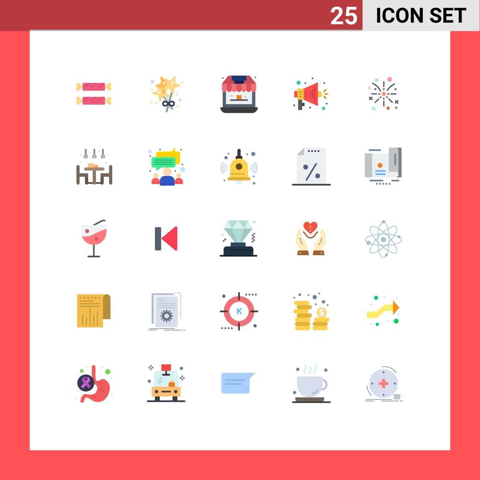 Set of 25 Modern UI Icons Symbols Signs for holiday fire shop fire work megaphone Editable Vector Design Elements