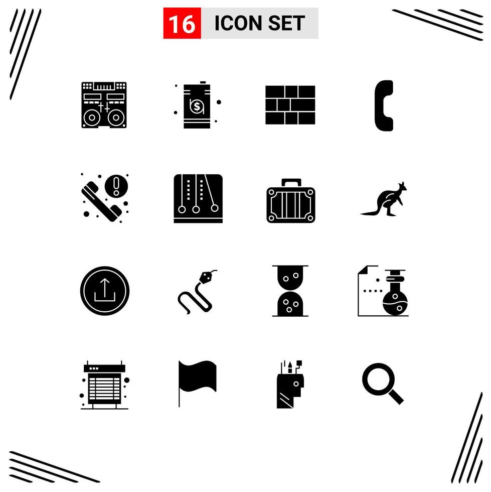 Group of 16 Solid Glyphs Signs and Symbols for phone phone drum call security Editable Vector Design Elements