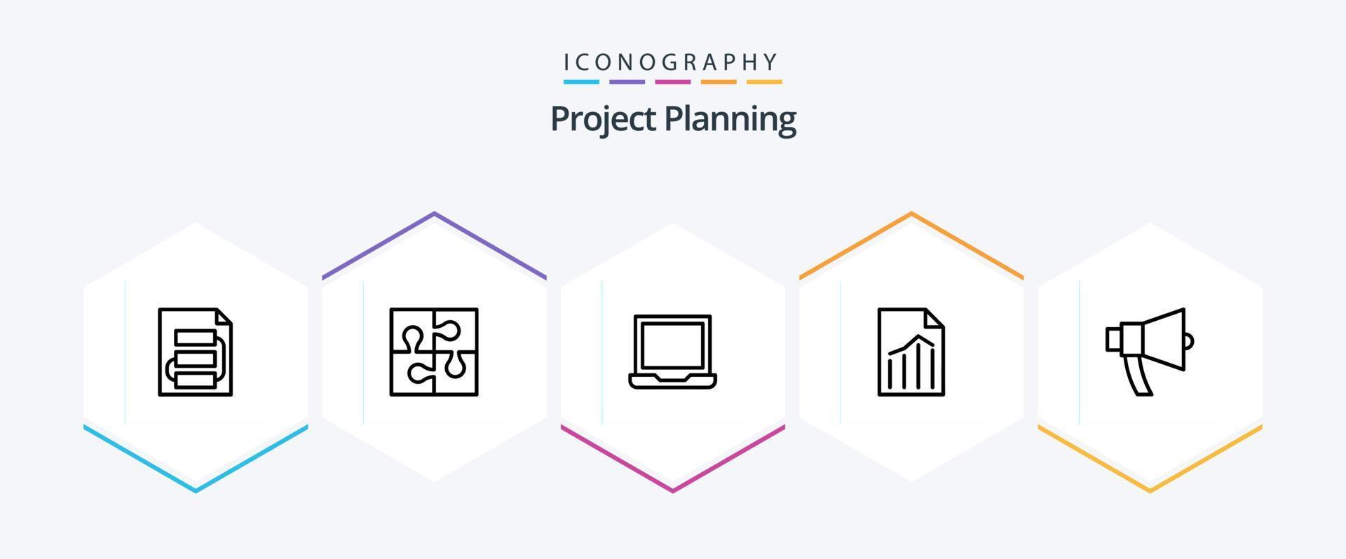 Project Planing 25 Line icon pack including page. document. solution. setting. laptop vector