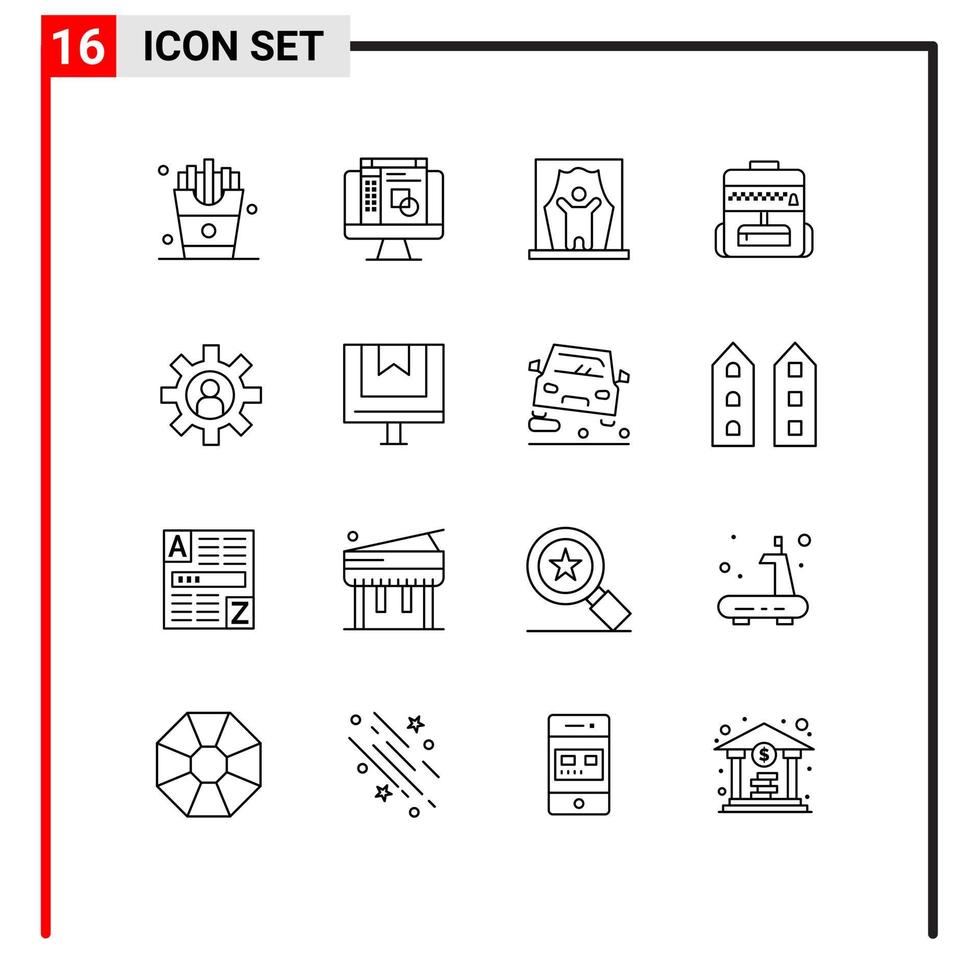 Group of 16 Modern Outlines Set for service customer support artist school bag Editable Vector Design Elements