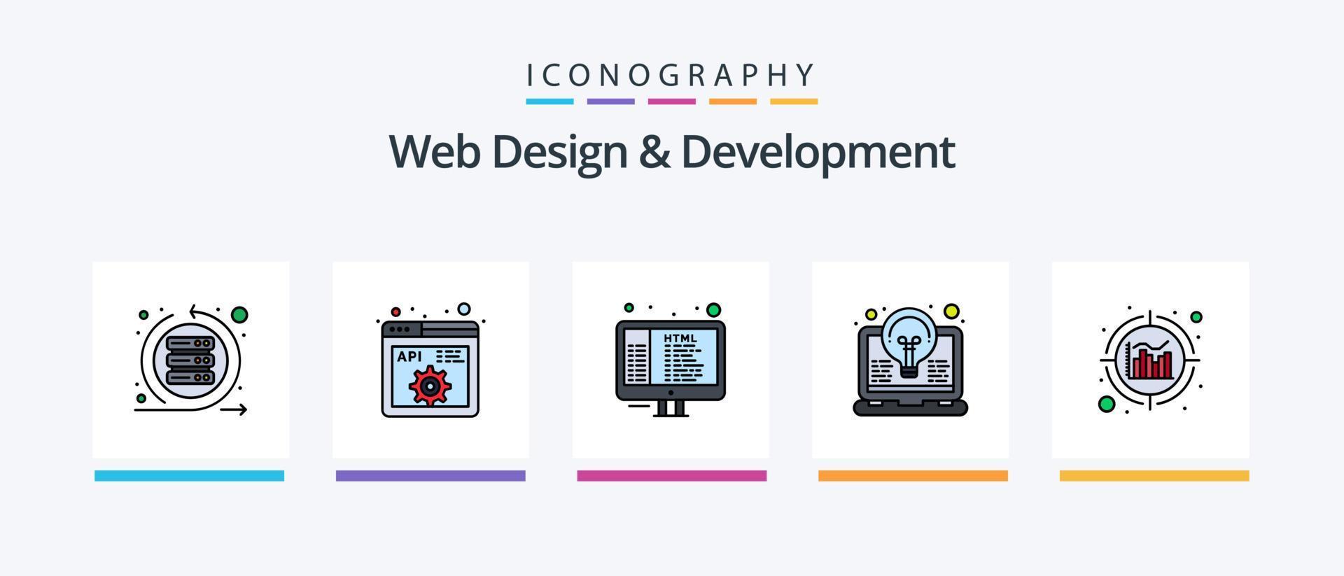 La línea de diseño y desarrollo web llenó el paquete de 5 íconos, incluida la codificación. pique. código. melé. ágil. diseño de iconos creativos vector
