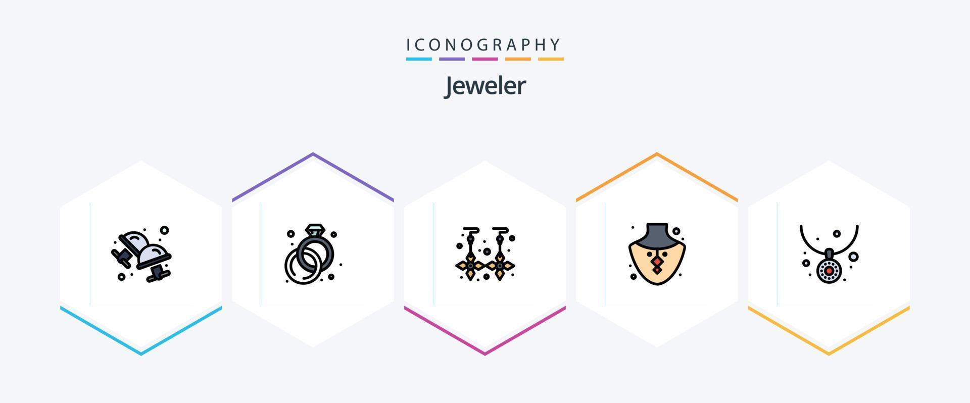 paquete de iconos de 25 líneas rellenas de joyas que incluye joyas. accesorios. aretes. collar. joya vector