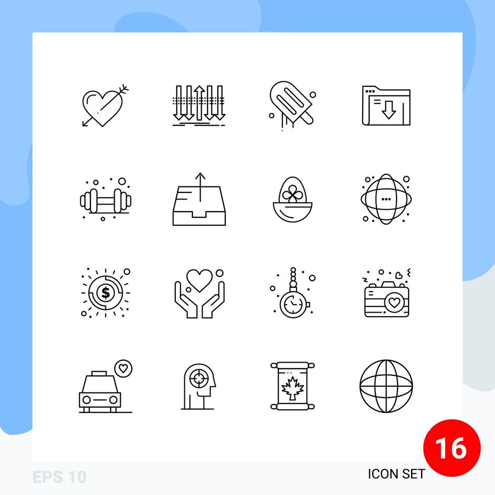 Pack of 16 Modern Outlines Signs and Symbols for Web Print Media such as download folder forward data american Editable Vector Design Elements