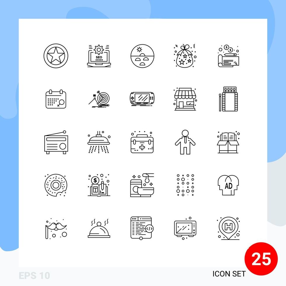 25 símbolos de signos de línea universales de elementos de diseño de vectores editables de piel de ajuste de bolsa de navidad
