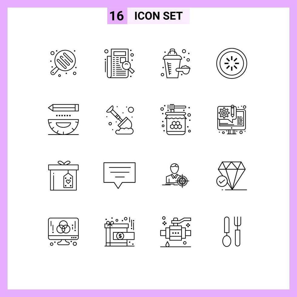 Universal Icon Symbols Group of 16 Modern Outlines of compass loading additive interface communication Editable Vector Design Elements