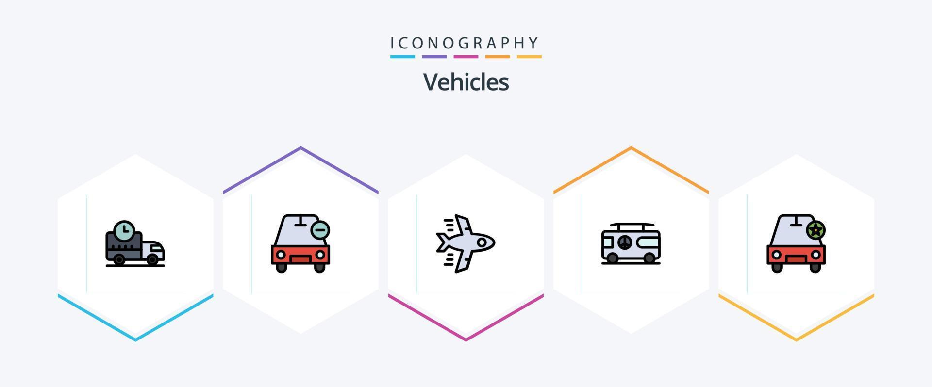 paquete de iconos de 25 vehículos de línea completa que incluye importante. camioneta. vehículos vacaciones. combinación vector