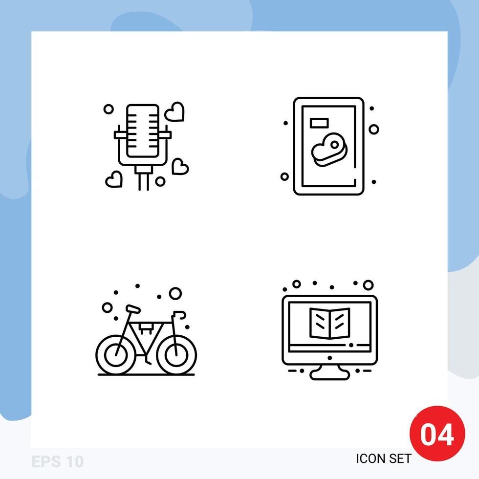 4 colores planos universales de línea de relleno establecidos para aplicaciones web y móviles ciclo de conversación filete de boda aprendizaje elementos de diseño vectorial editables vector