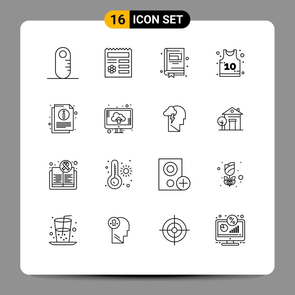 User Interface Pack of 16 Basic Outlines of cloud sheet notebook information sport Editable Vector Design Elements