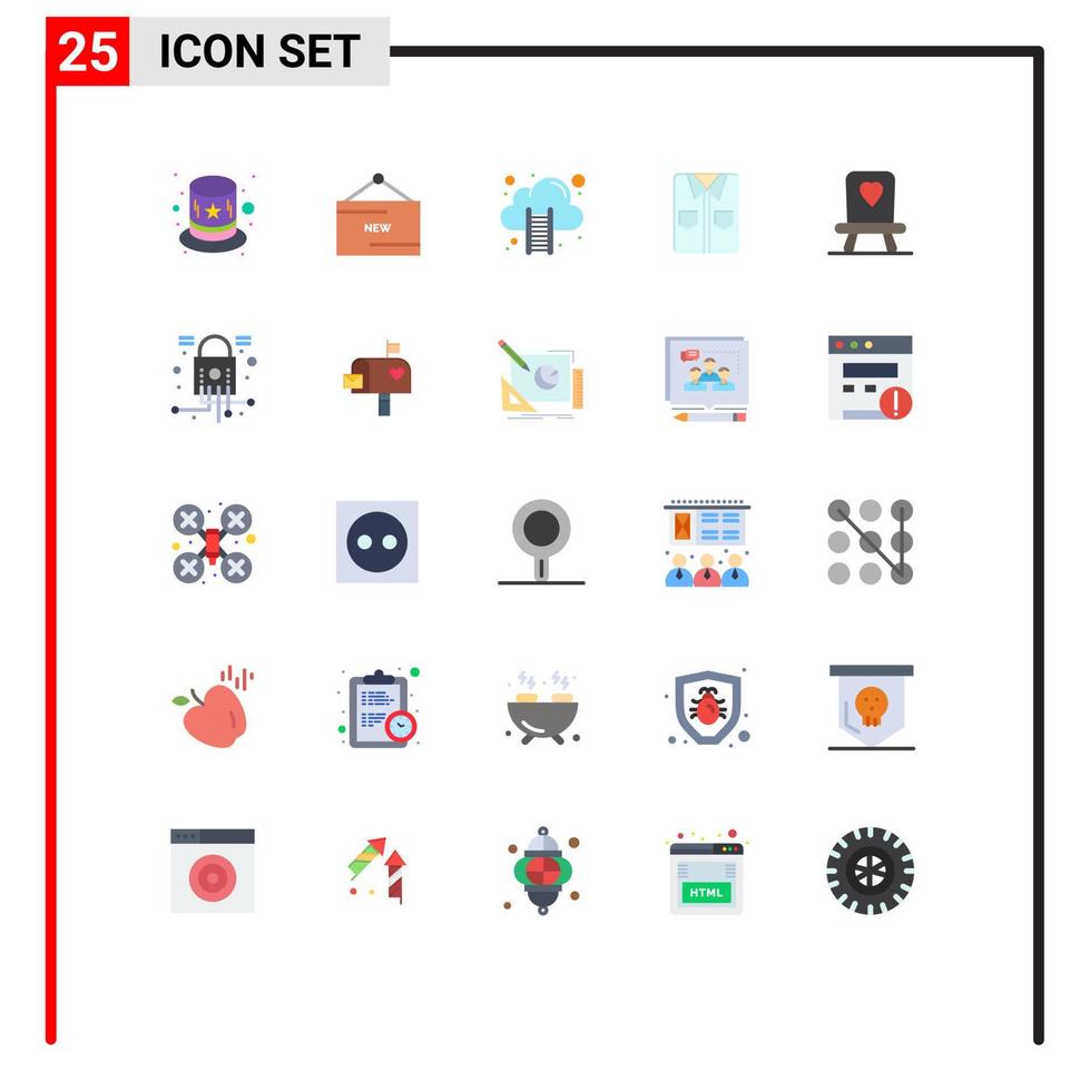 25 User Interface Flat Color Pack of modern Signs and Symbols of chair shopping cloud computing tshirt clothes Editable Vector Design Elements