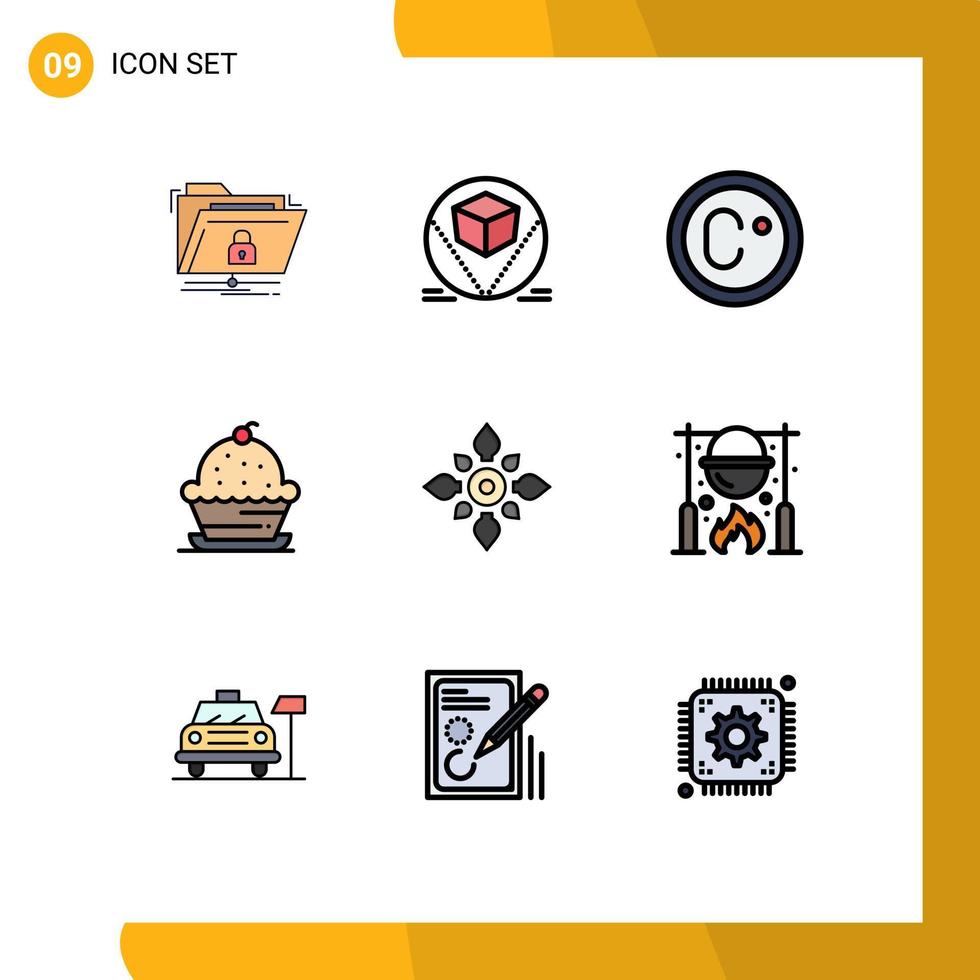 Pictogram Set of 9 Simple Filledline Flat Colors of celebrate sweet deliver muffin cake Editable Vector Design Elements