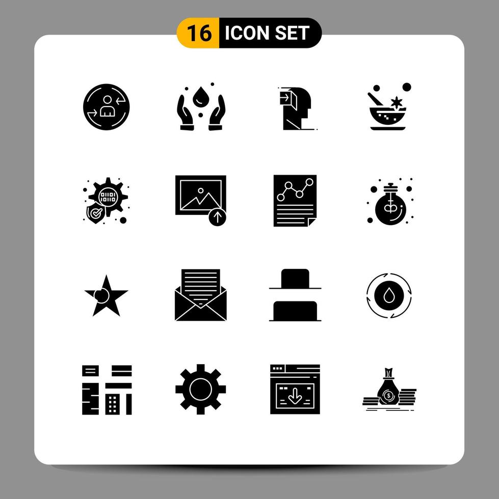 Universal Icon Symbols Group of 16 Modern Solid Glyphs of image spa human mortar aromatic Editable Vector Design Elements