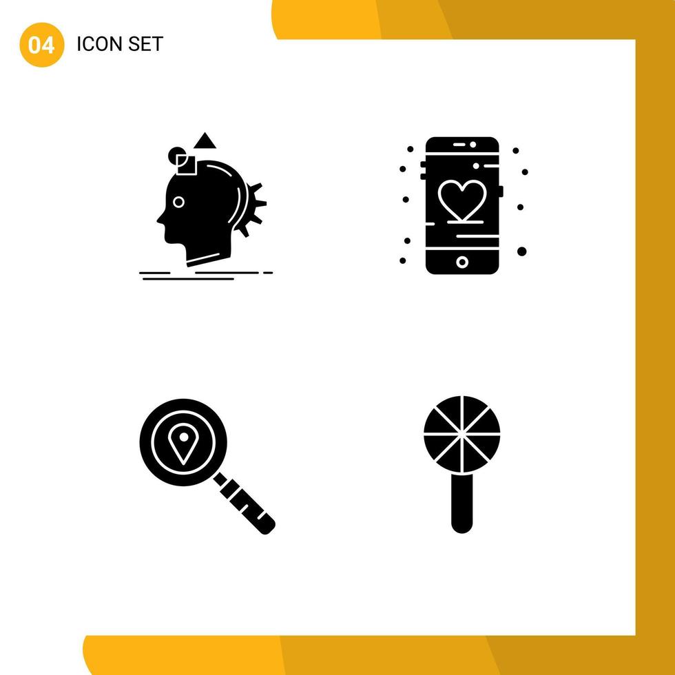 4 Solid Glyph concept for Websites Mobile and Apps imagination map idea heart search Editable Vector Design Elements
