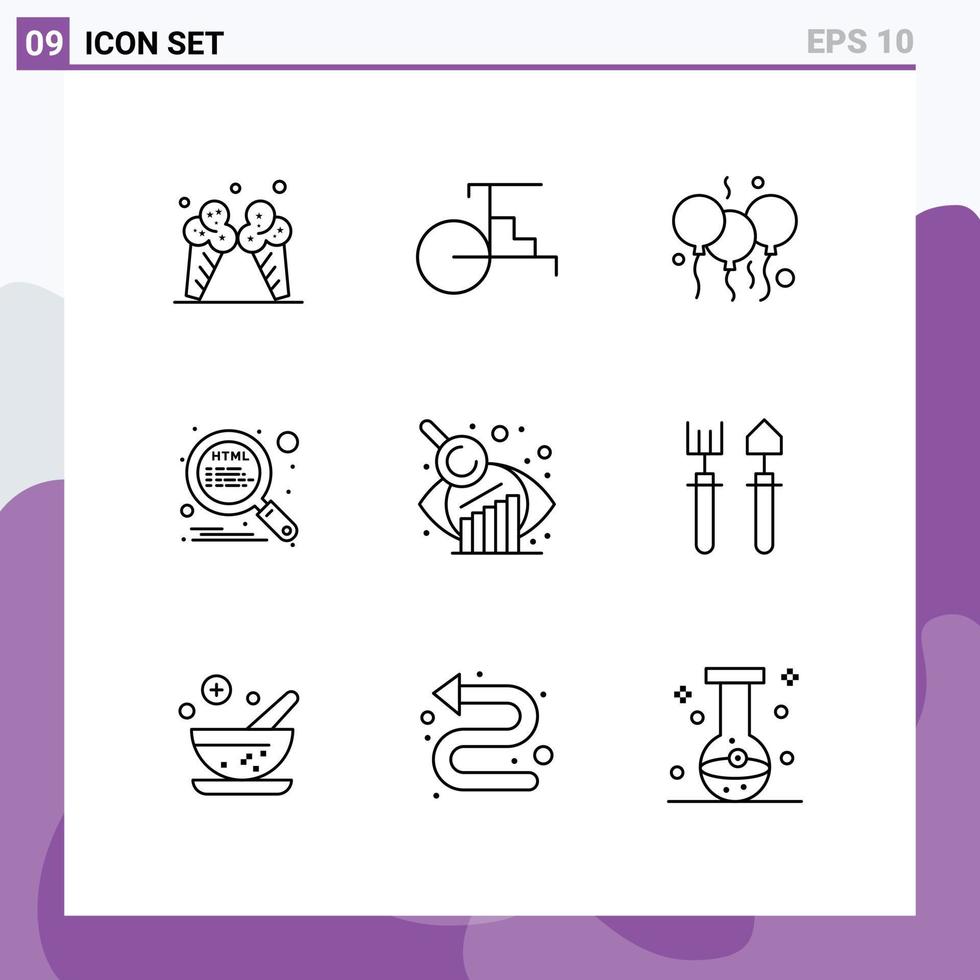 Pack of 9 Modern Outlines Signs and Symbols for Web Print Media such as graphical analysis seo indian search html Editable Vector Design Elements