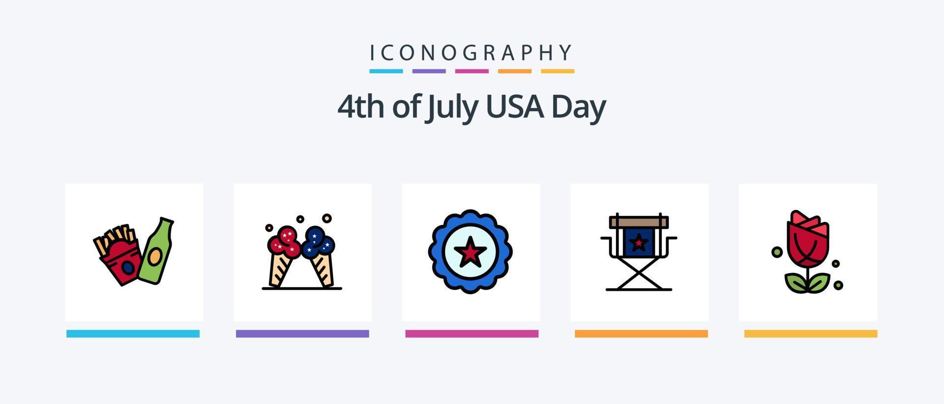 Usa Line Filled 5 Icon Pack Including hand. usa. book. video. american. Creative Icons Design vector