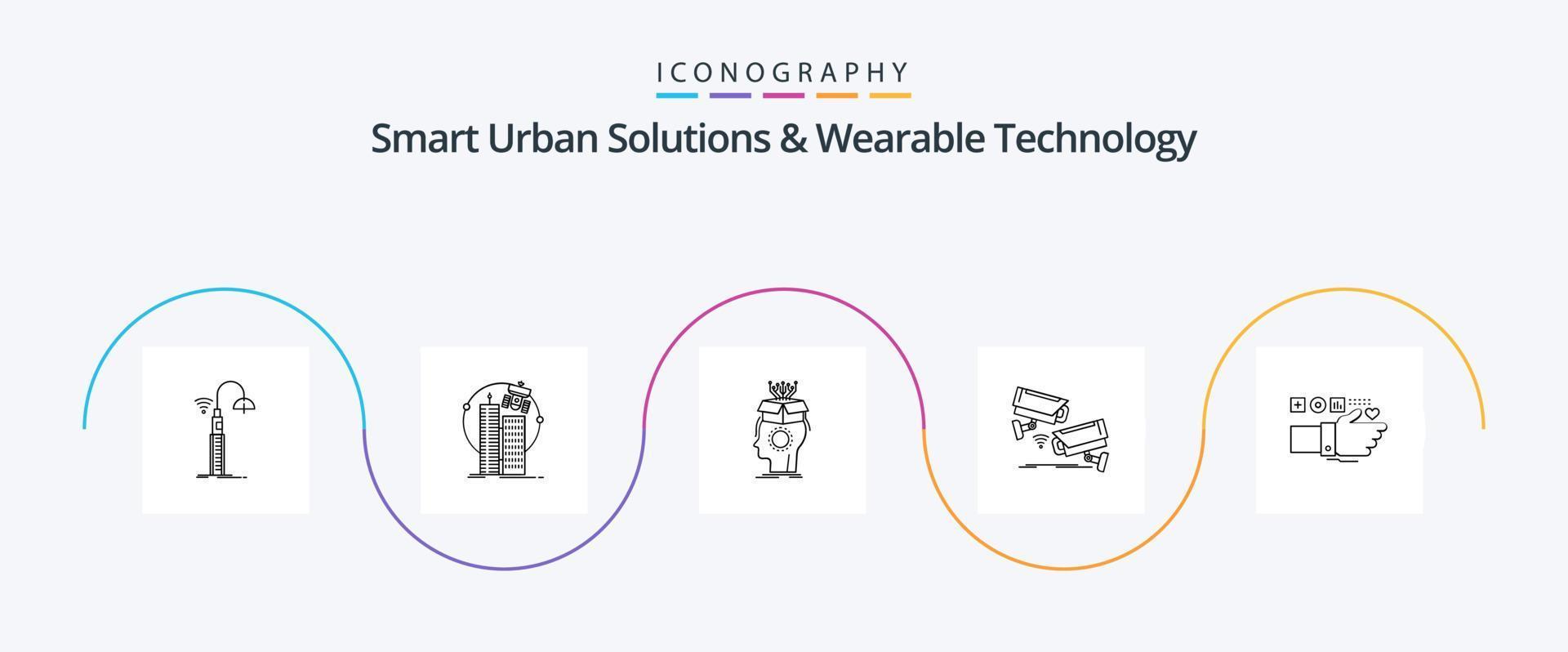 Smart Urban Solutions And Wearable Technology Line 5 Icon Pack Including camera. satellite. head. brain vector