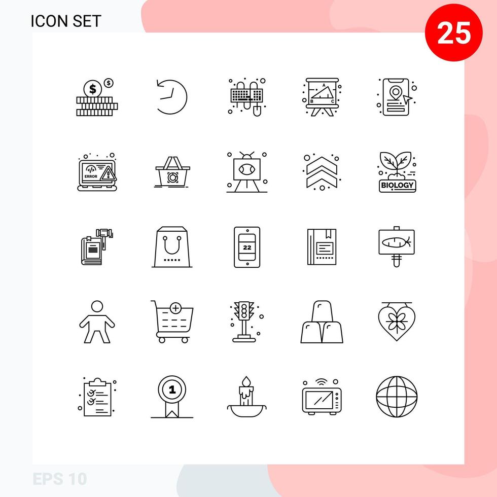 Pictogram Set of 25 Simple Lines of location pin book cab keyboard university education Editable Vector Design Elements