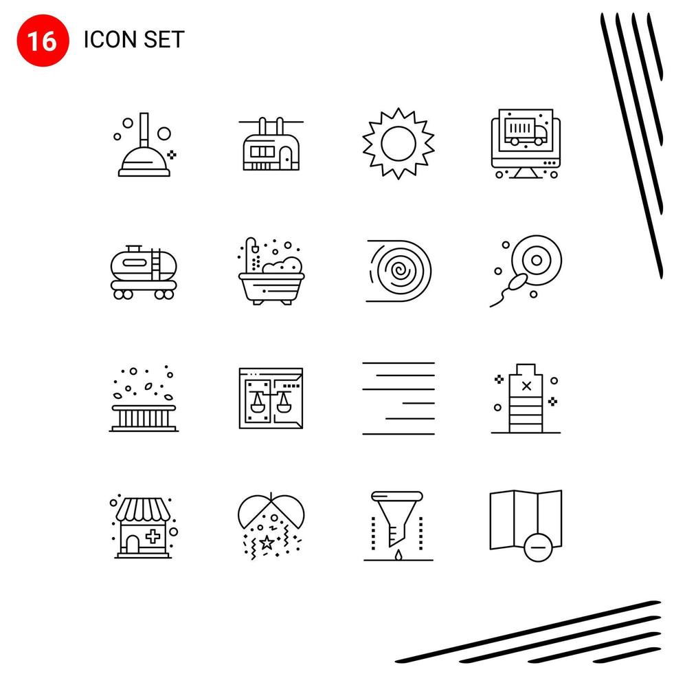 Set of 16 Commercial Outlines pack for home tank flower oil truck Editable Vector Design Elements