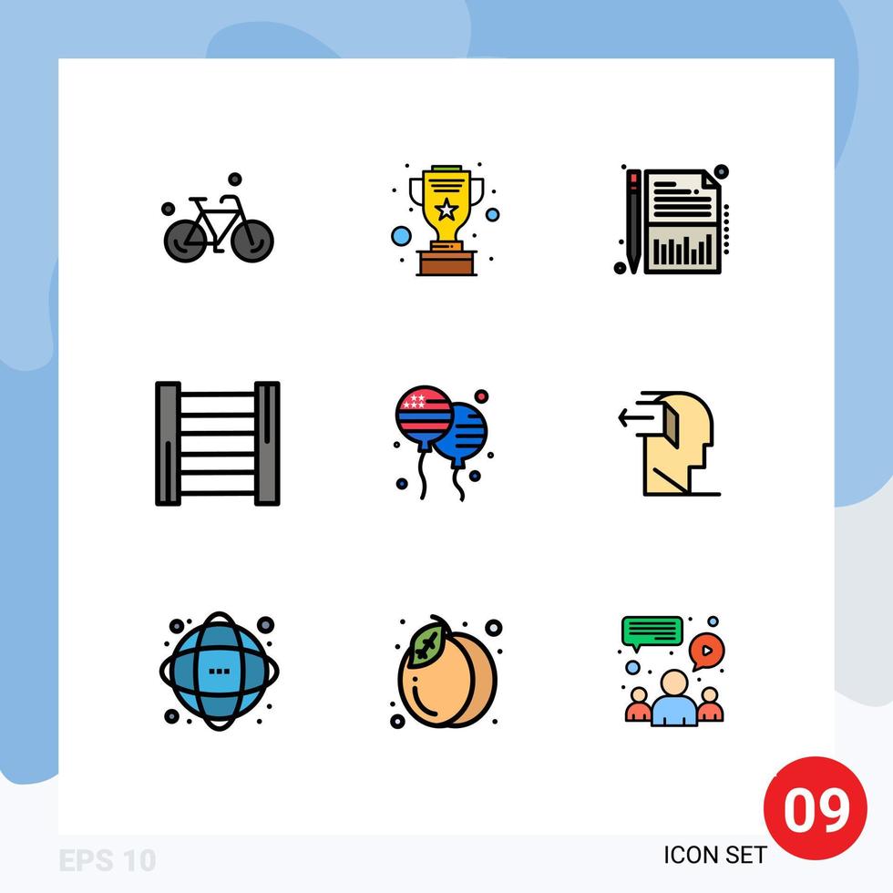 Modern Set of 9 Filledline Flat Colors Pictograph of fly bloon balance tools construction Editable Vector Design Elements