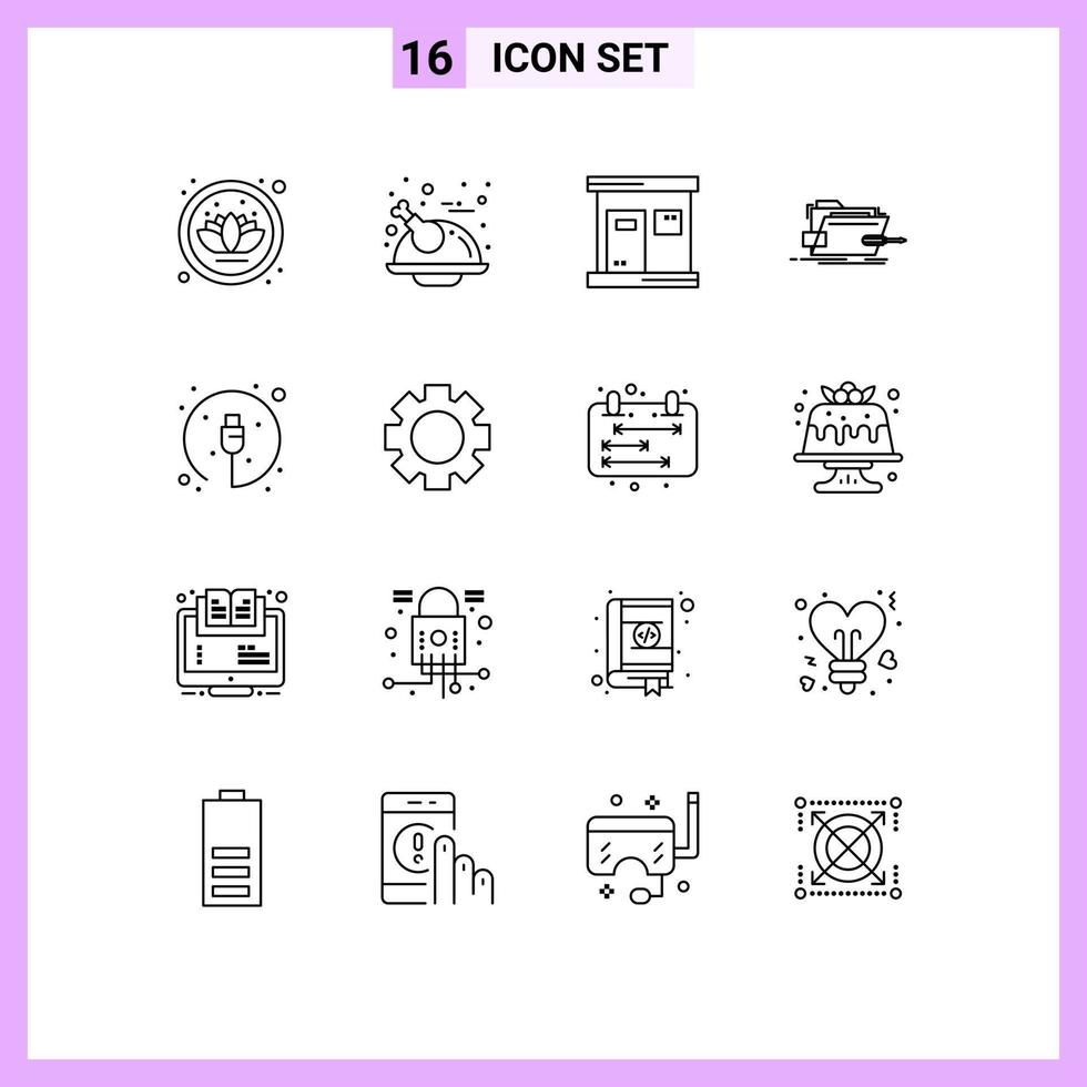 Group of 16 Modern Outlines Set for hardware technical sauna tech repair Editable Vector Design Elements