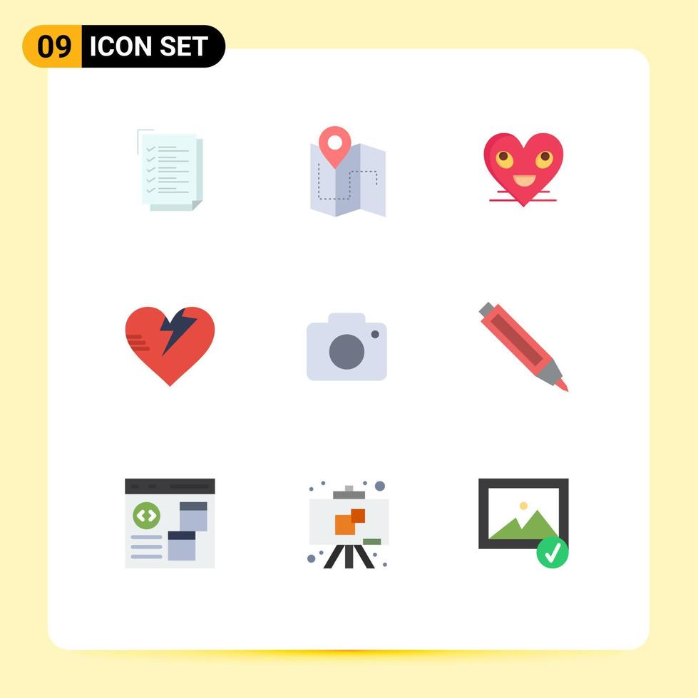 Flat Color Pack of 9 Universal Symbols of twitter heart location healthcare face Editable Vector Design Elements