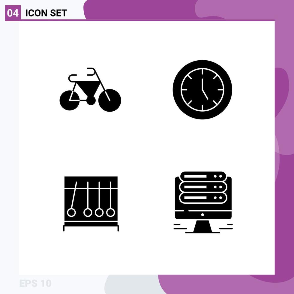 Set of 4 Vector Solid Glyphs on Grid for bicycle motion clock products medicine Editable Vector Design Elements