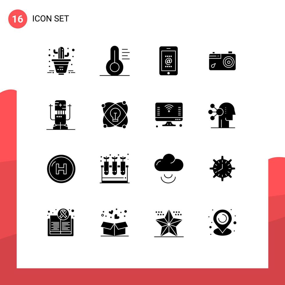 Modern Set of 16 Solid Glyphs Pictograph of machine bot id biochip picture Editable Vector Design Elements