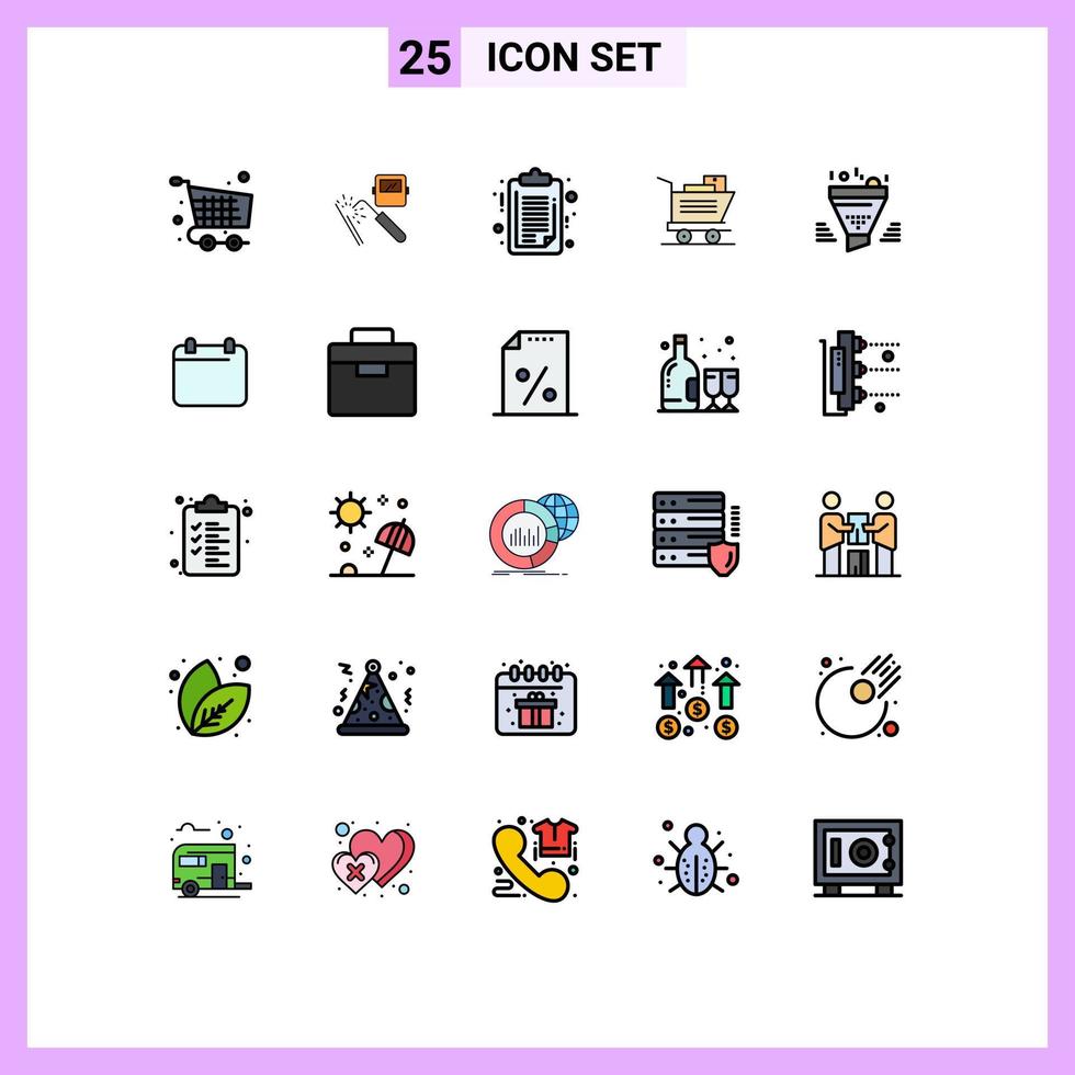 Mobile Interface Filled line Flat Color Set of 25 Pictograms of filter shopping factory cart report Editable Vector Design Elements