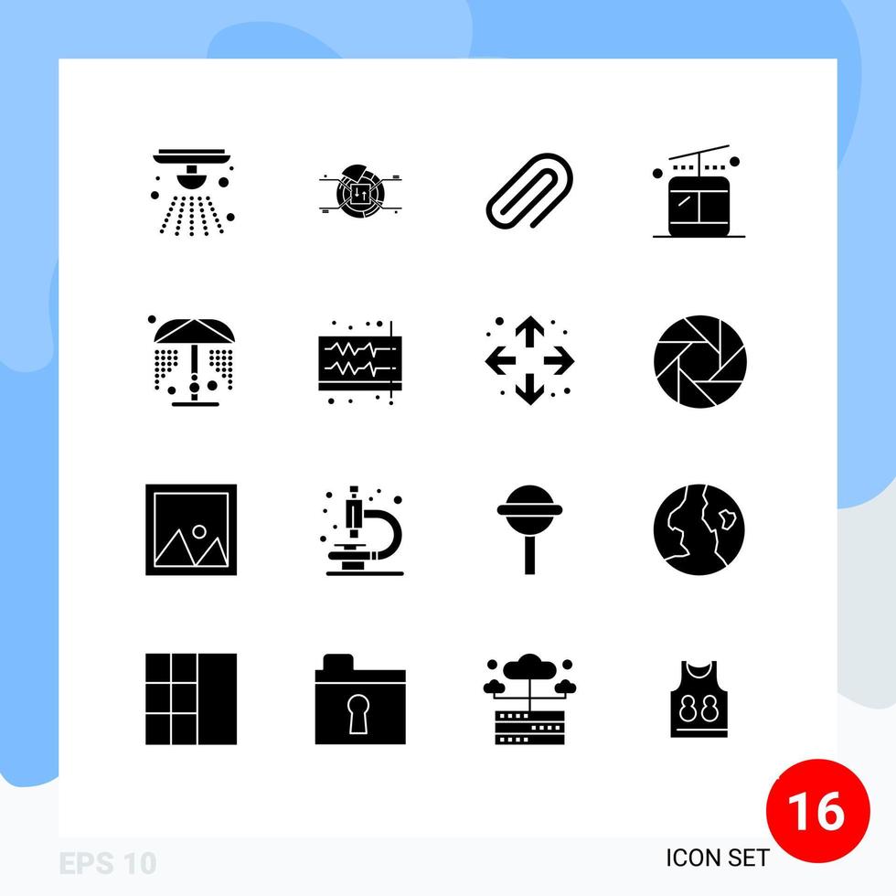 Universal Icon Symbols Group of 16 Modern Solid Glyphs of park shower clip travel gondola Editable Vector Design Elements