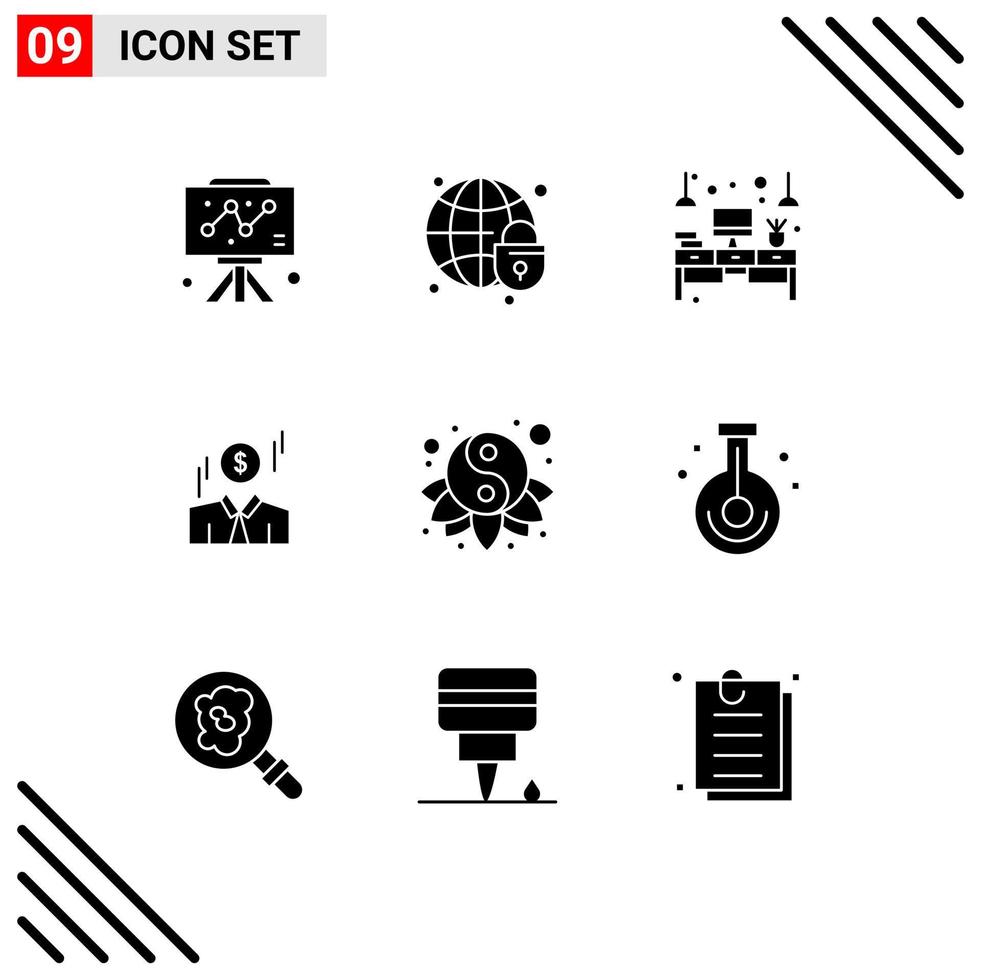 9 Universal Solid Glyph Signs Symbols of chinese man computer dollar light Editable Vector Design Elements