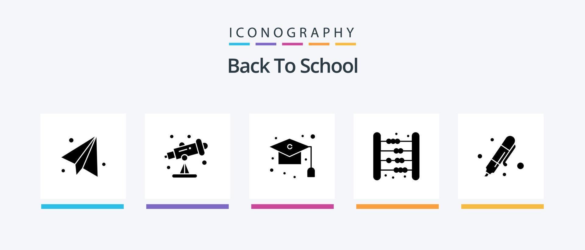 Back To School Glyph 5 Icon Pack Including drawing. math. graduation. kids. bag. Creative Icons Design vector