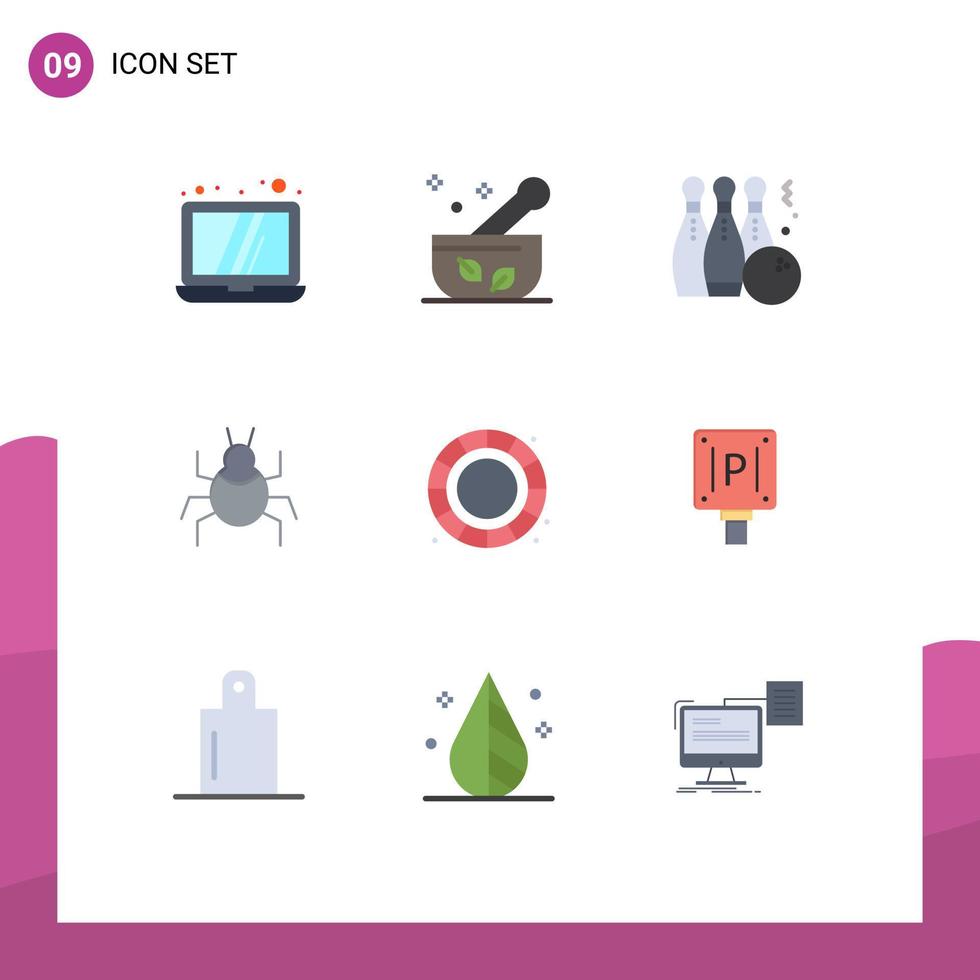 Group of 9 Flat Colors Signs and Symbols for creative indian game virus bug Editable Vector Design Elements
