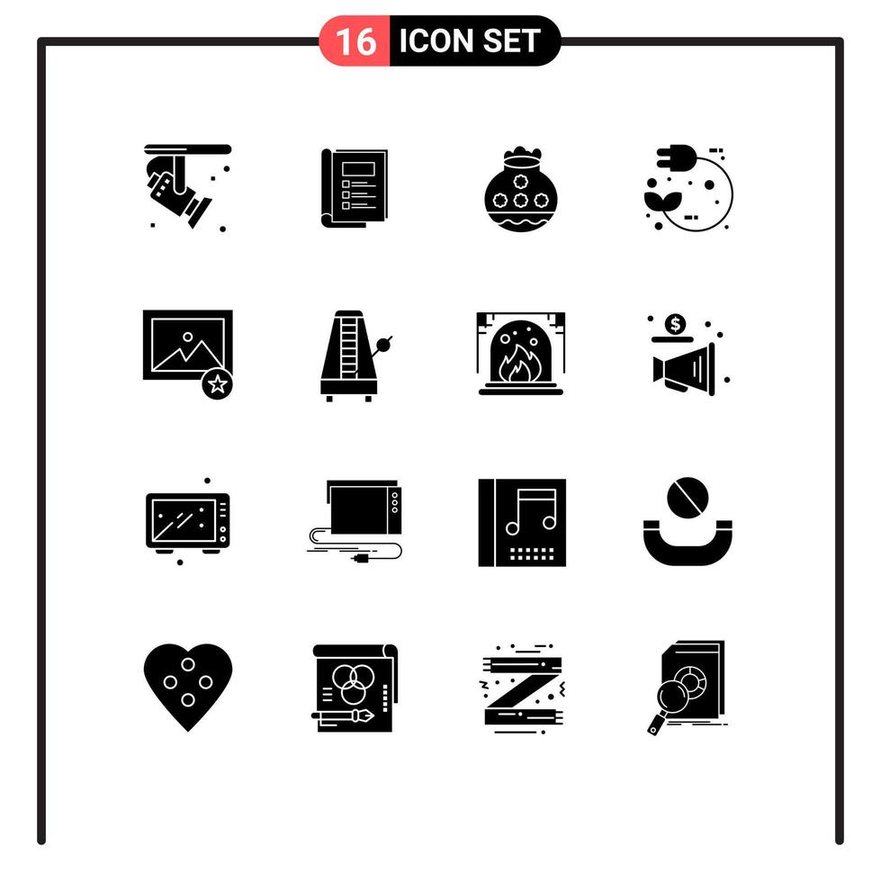 Group of 16 Modern Solid Glyphs Set for pull plug pot electric festival Editable Vector Design Elements