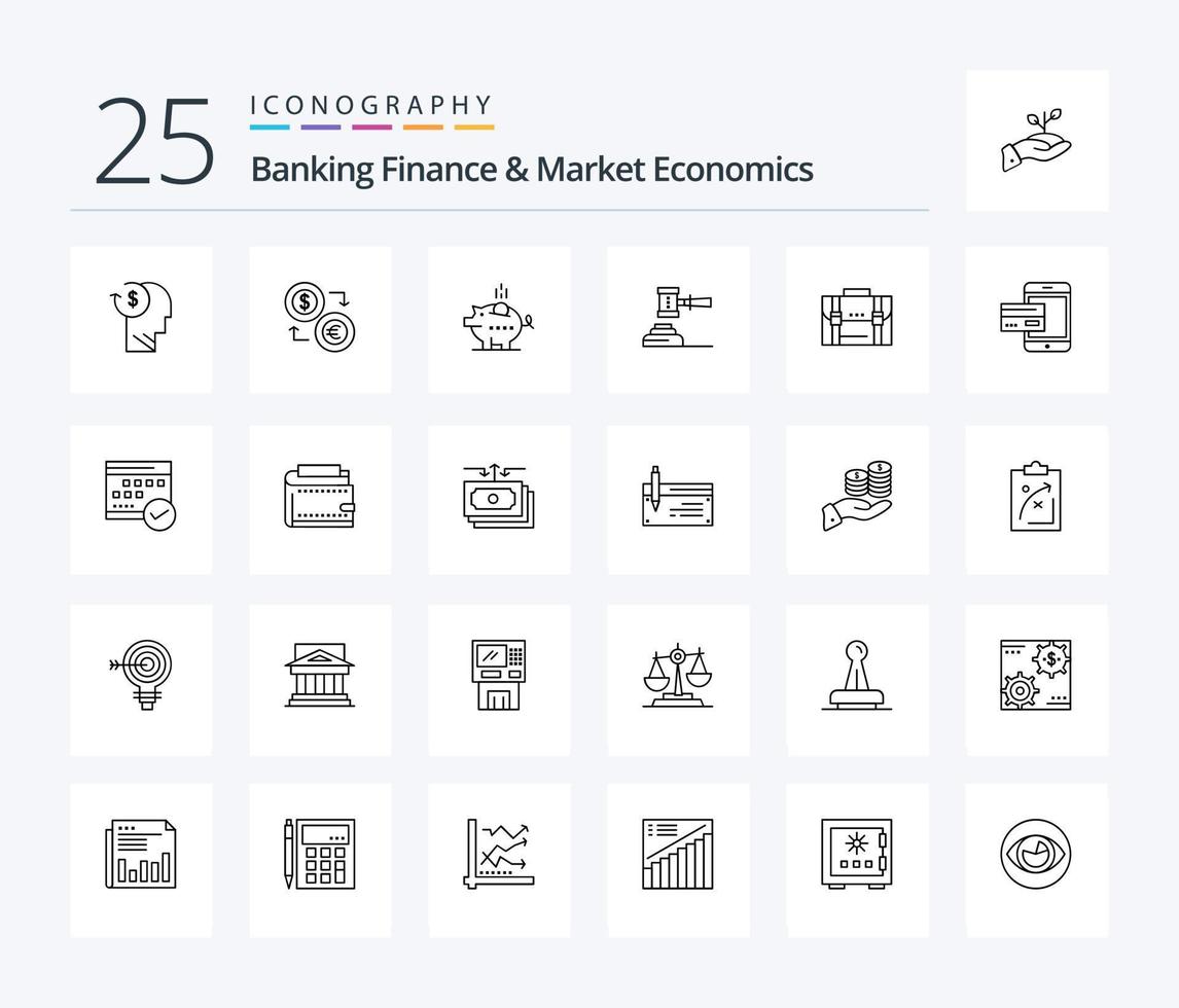Banking Finance And Market Economics 25 Line icon pack including safe. economy. currency. piggybank. financial vector