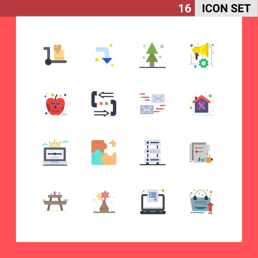 16 Universal Flat Color Signs Symbols of skull halloween spruce apple marketing Editable Pack of Creative Vector Design Elements