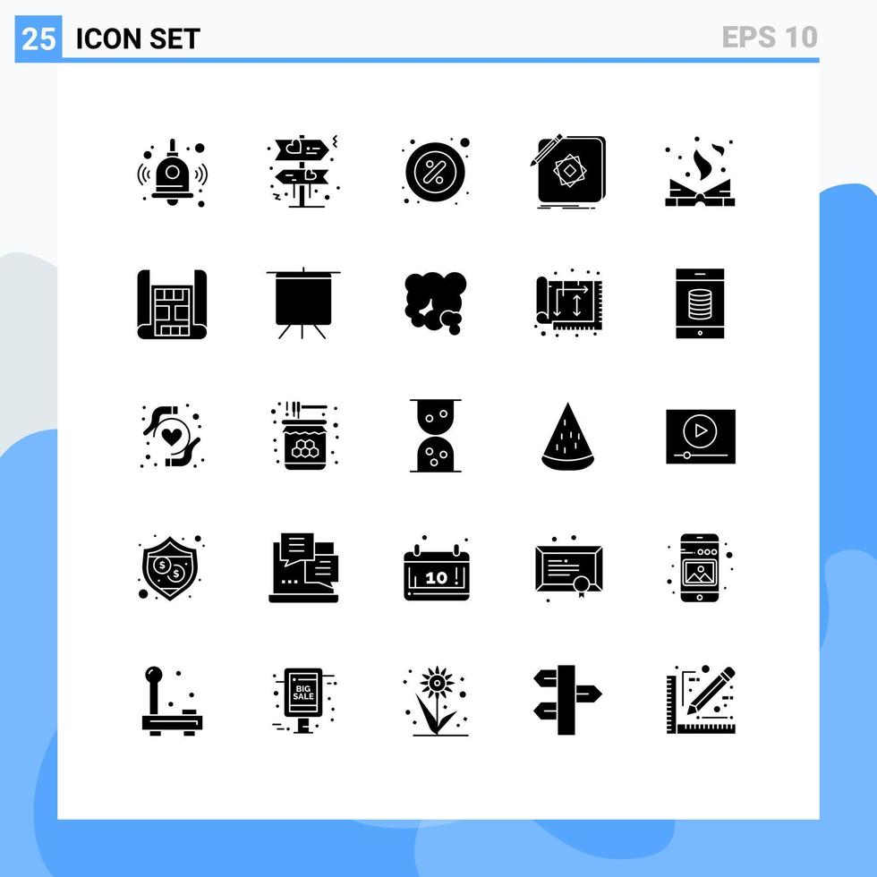 Group of 25 Solid Glyphs Signs and Symbols for literature design percent application app Editable Vector Design Elements