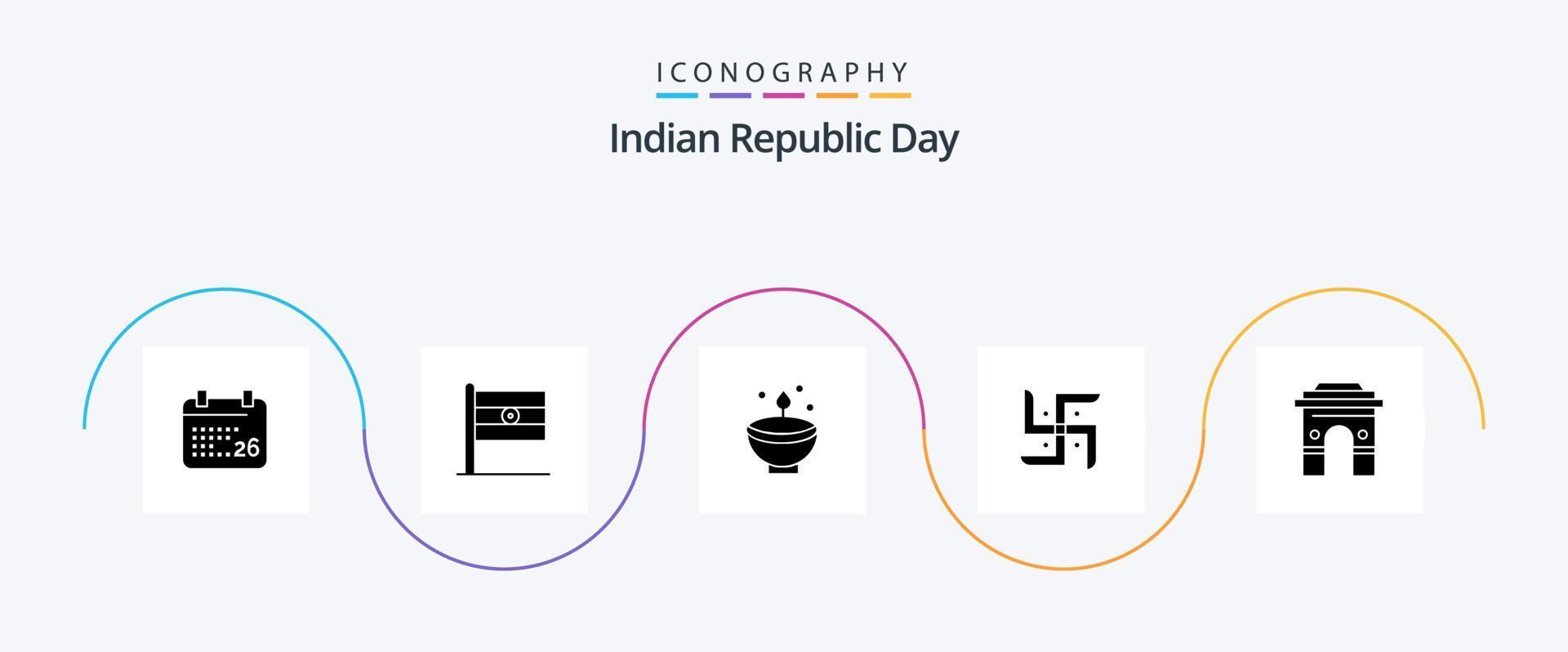 Indian Republic Day Glyph 5 Icon Pack Including religion. indian. deepam. church. lamp vector