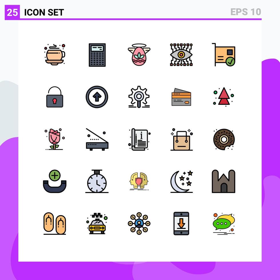 Pack of 25 creative Filled line Flat Colors of devices computers celebration card watch Editable Vector Design Elements