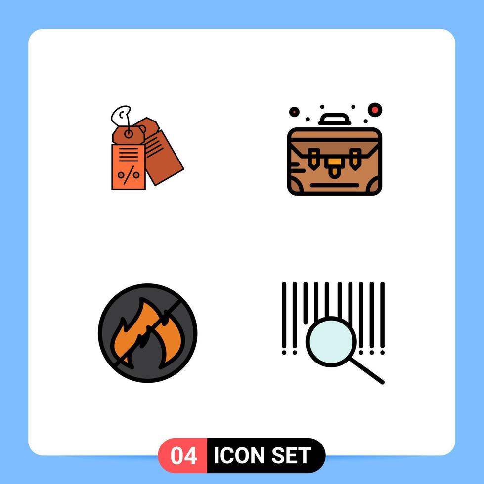 Group of 4 Filledline Flat Colors Signs and Symbols for label no sale suitcase product Editable Vector Design Elements