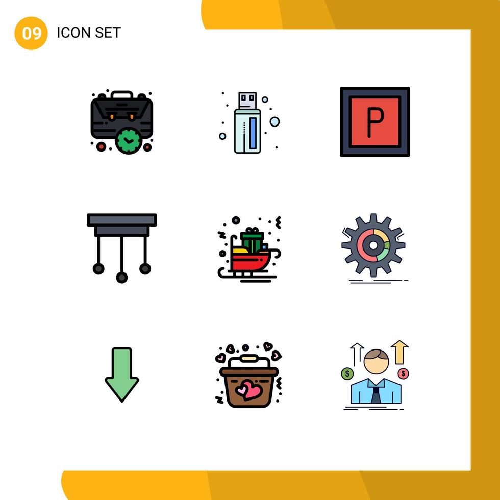 Pictogram Set of 9 Simple Filledline Flat Colors of sled gifts parking carriage home Editable Vector Design Elements