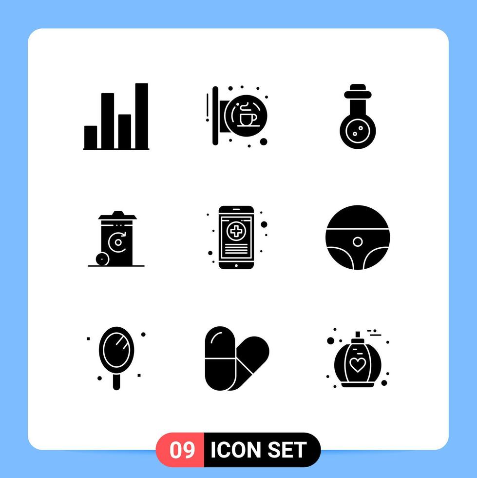 9 Thematic Vector Solid Glyphs and Editable Symbols of phone medical bacteria recycilben recycling Editable Vector Design Elements