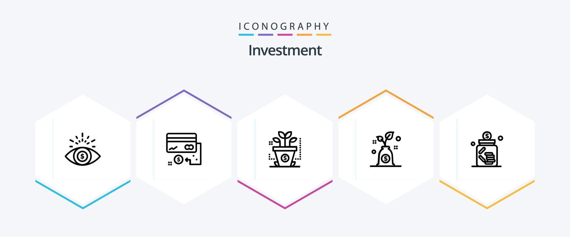 Investment 25 Line icon pack including jar. business. finance. banking. growth vector