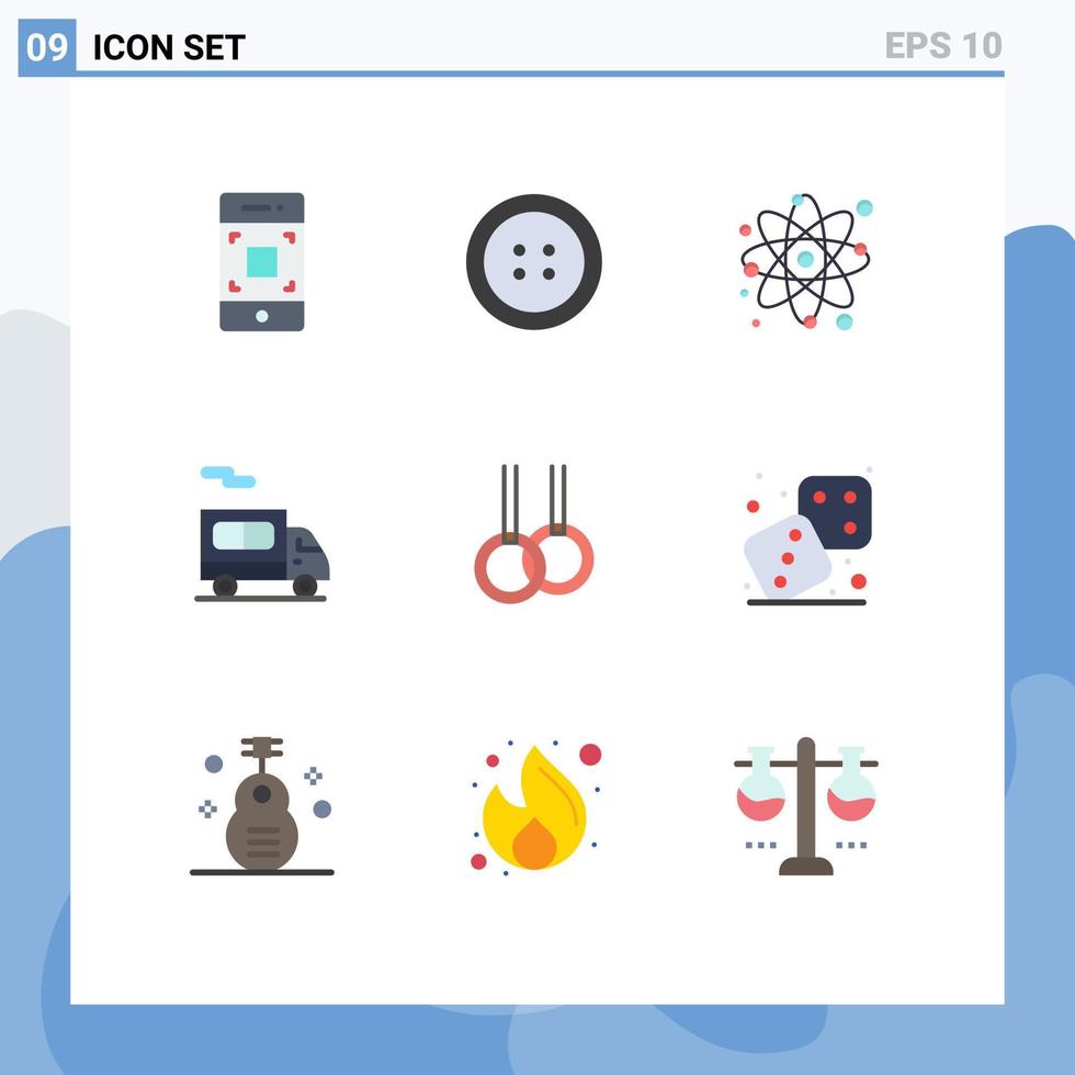 9 Creative Icons Modern Signs and Symbols of dices rings molecule gymnastics truck Editable Vector Design Elements