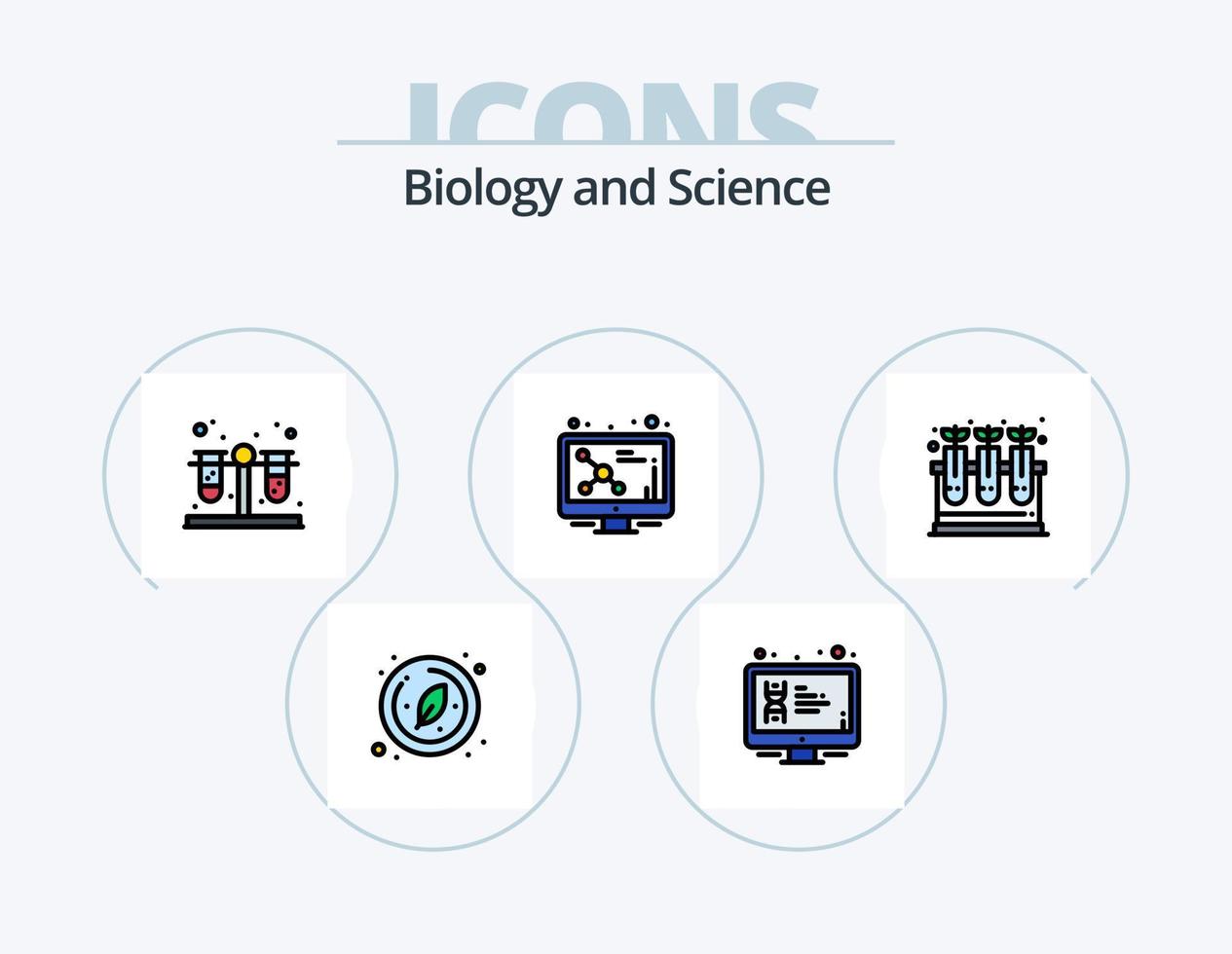 Biology Line Filled Icon Pack 5 Icon Design. plant. bottle. direct. science. atom vector