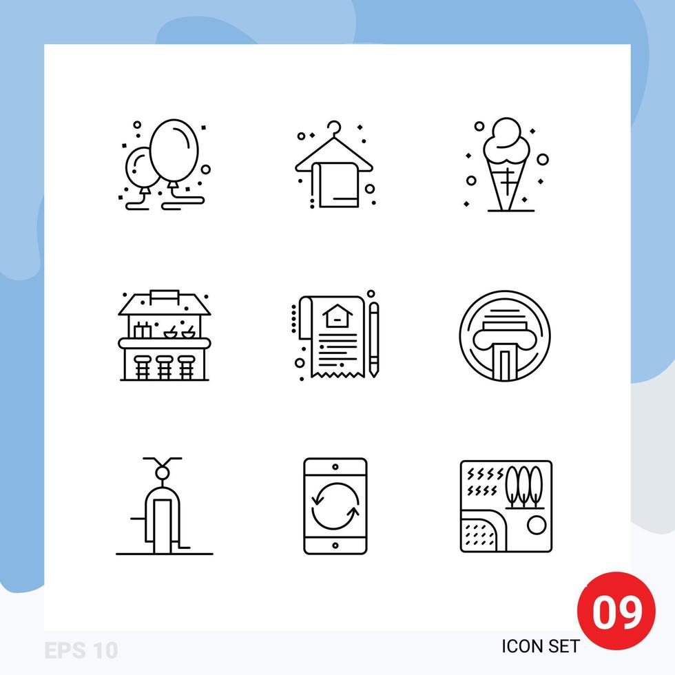 9 Thematic Vector Outlines and Editable Symbols of house document beach park sand castle Editable Vector Design Elements