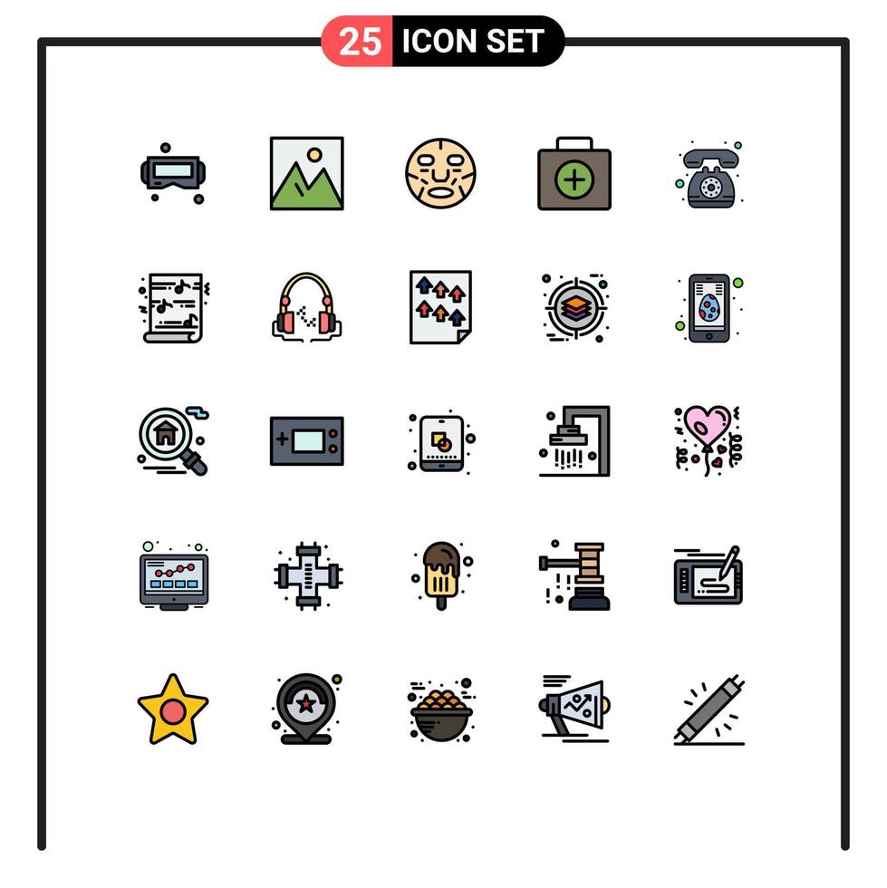 25 líneas llenas de vectores temáticos colores planos y símbolos editables de maleta primeros auxilios foto maletín máscara elementos de diseño vectorial editables