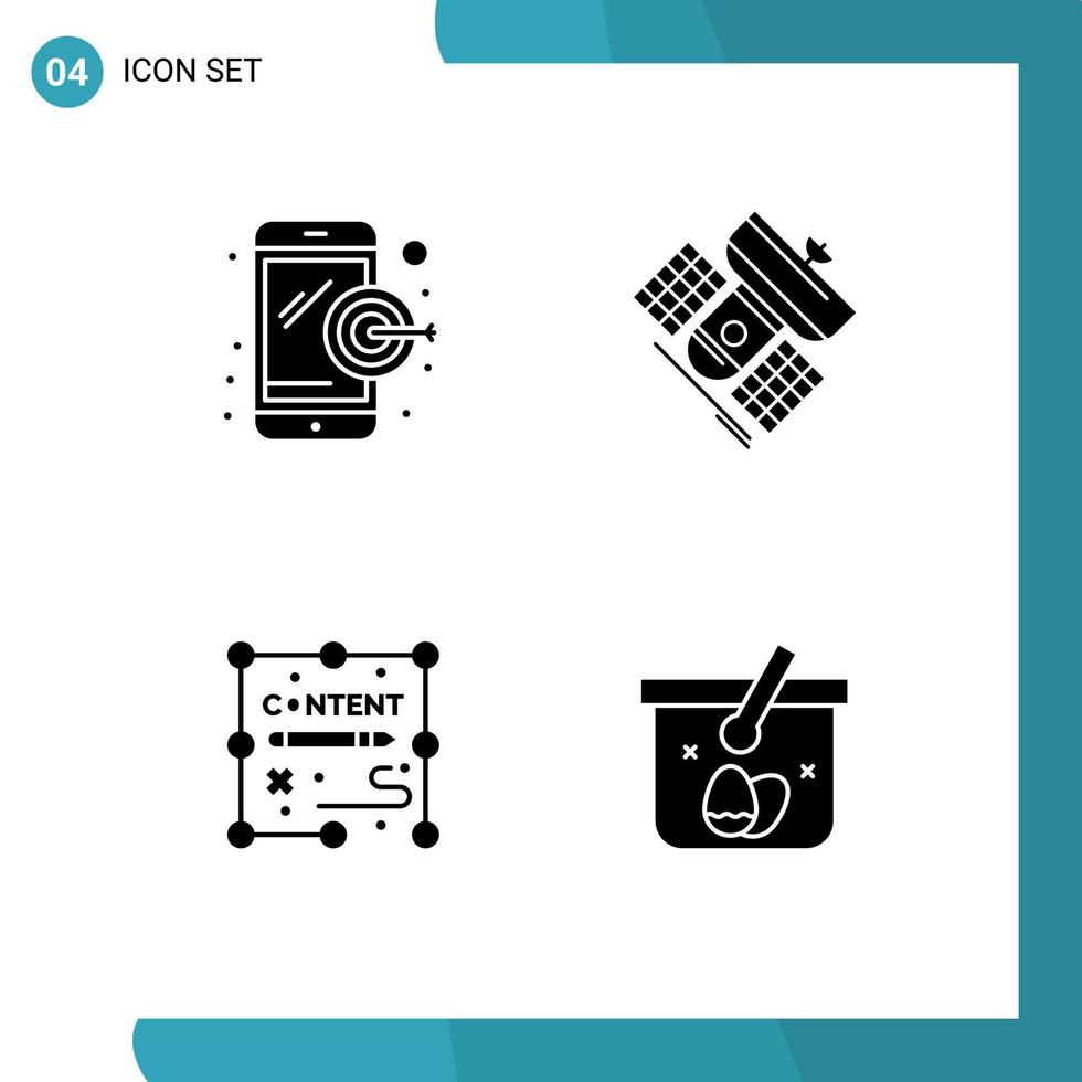 4 Thematic Vector Solid Glyphs and Editable Symbols of dartboard documents broadcast satellite design Editable Vector Design Elements