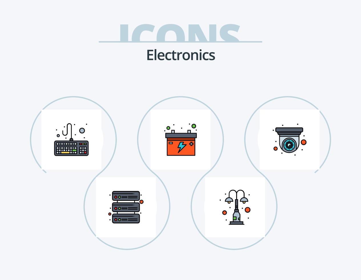paquete de iconos llenos de línea electrónica 5 diseño de iconos. parque. ligero. audio. elementos. servidores vector