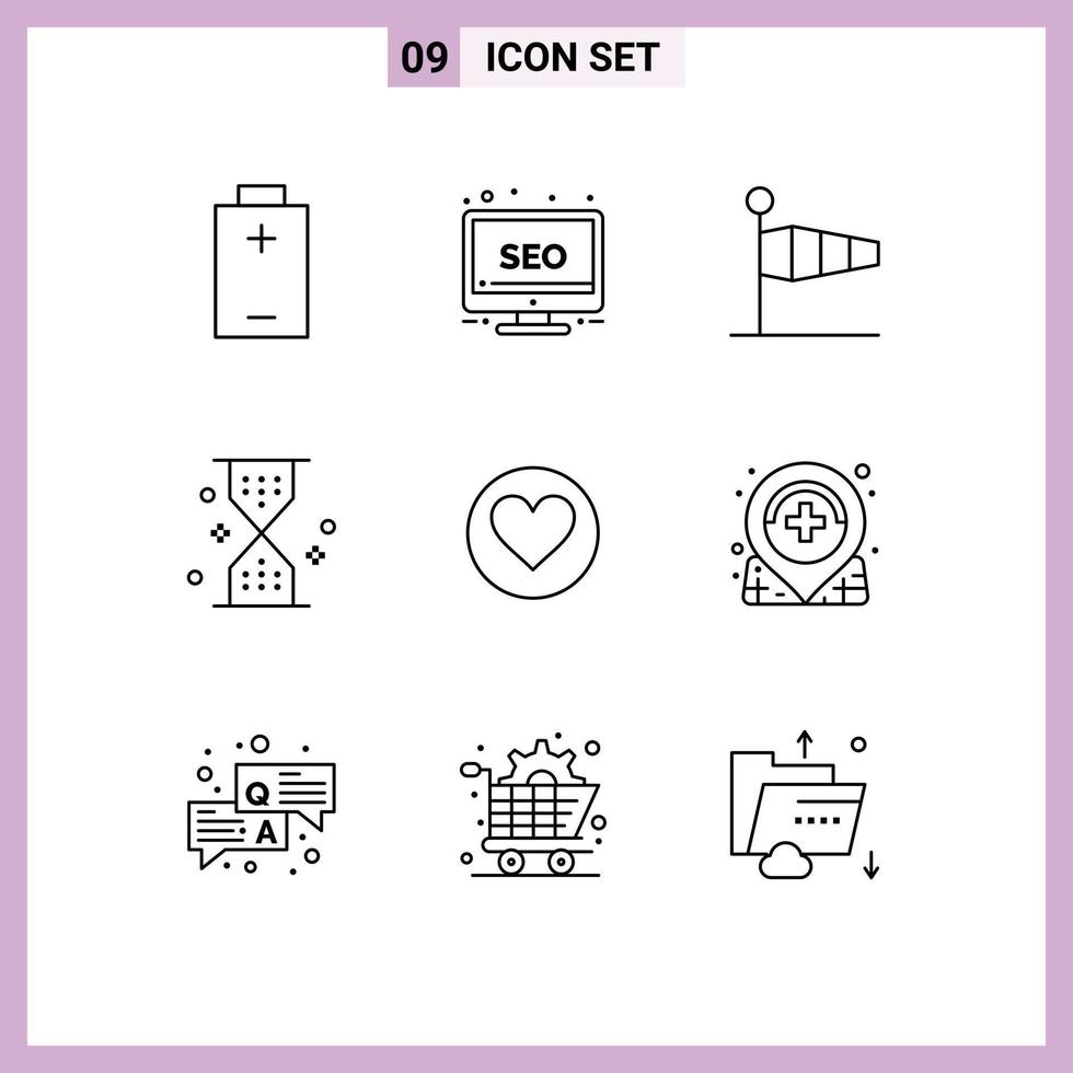 Universal Icon Symbols Group of 9 Modern Outlines of love ui blow timer clock Editable Vector Design Elements