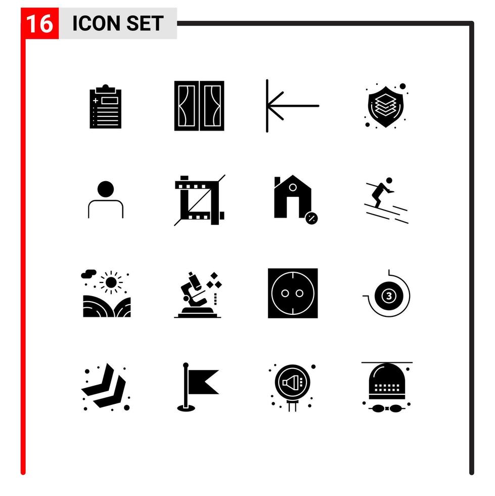 paquete de glifos sólidos de 16 símbolos universales de elementos de diseño vectorial editables del cerebro gráfico de la casa del escudo de instagram vector